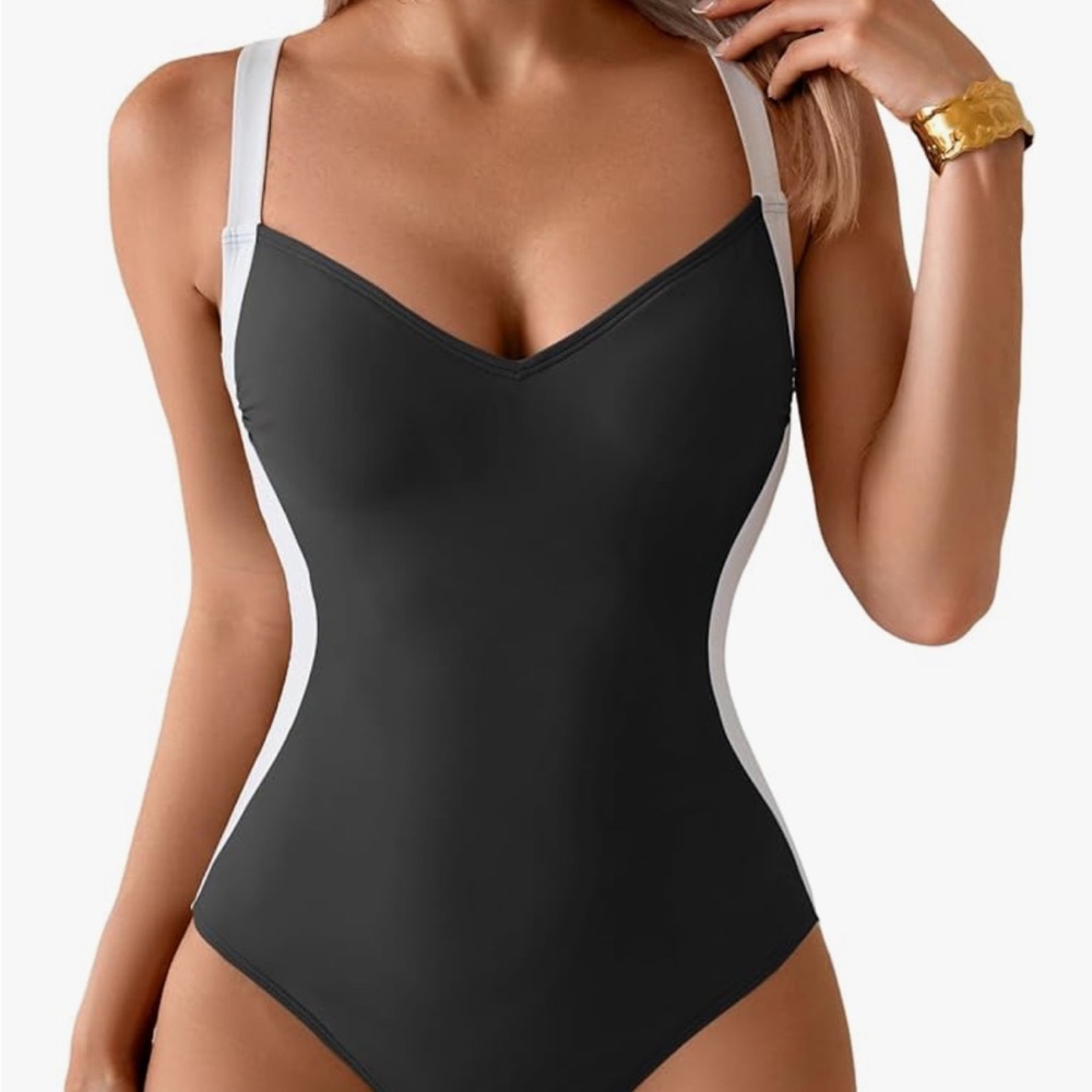 Women's Tummy Control Black and White Conture Swimsuit